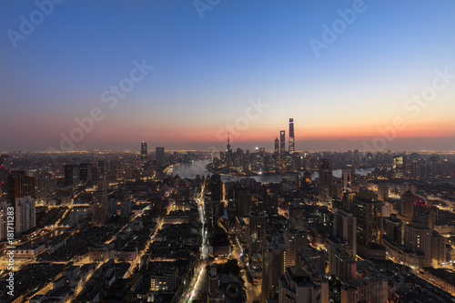 Beautiful shanghai city skyline in sunrise
