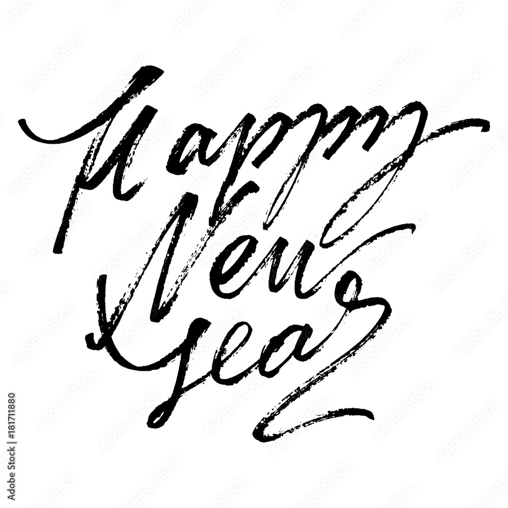 Hand drawn vector lettering. Words Happy New Year by hand. Isolated vector illustration. Handwritten modern calligraphy. Inscription for postcards, posters, prints, greeting cards. Hand drawn vector lettering. Words Happy New Year by hand. Isolated vector illustration. Handwritten modern calligraphy. Inscription for postcards, posters, prints, greeting cards.