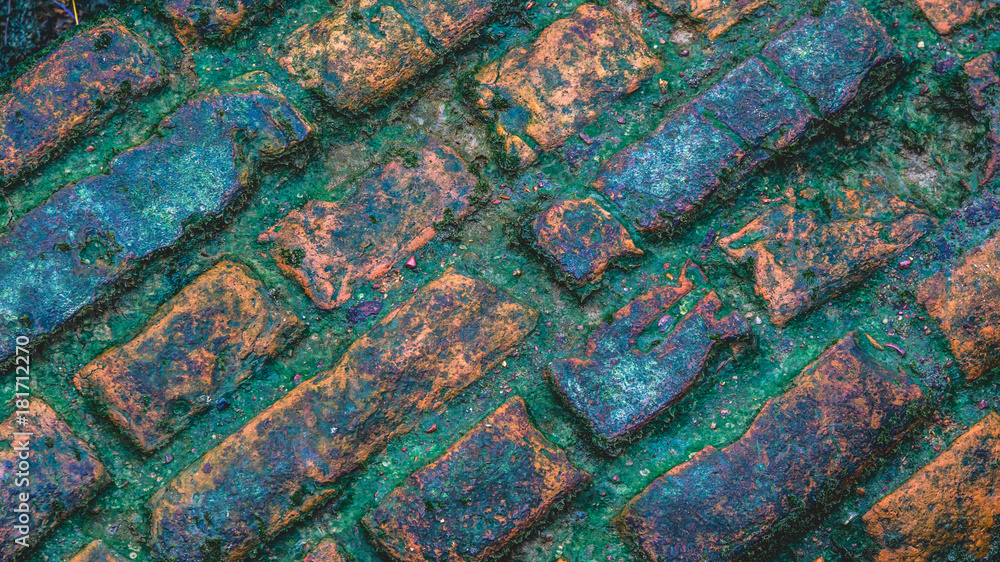 Detail look of colorful brick wall, color background concept