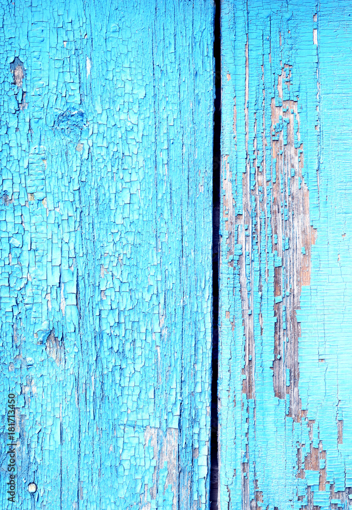 Obraz premium Old Wood Peeling Blue Paint