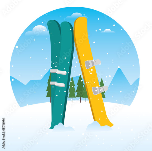 winter sports ski and snowboard equipment vector illustration graphic design 
