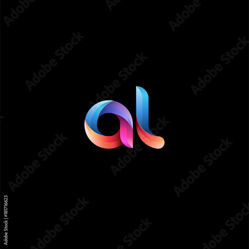 Initial lowercase letter al, curve rounded logo, gradient vibrant colorful glossy colors on black background
