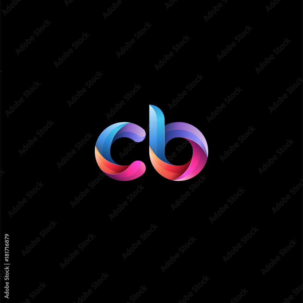 Initial lowercase letter cb, curve rounded logo, gradient vibrant colorful glossy colors on black background Initial lowercase letter cb, curve rounded logo, gradient vibrant colorful glossy colors on black background
