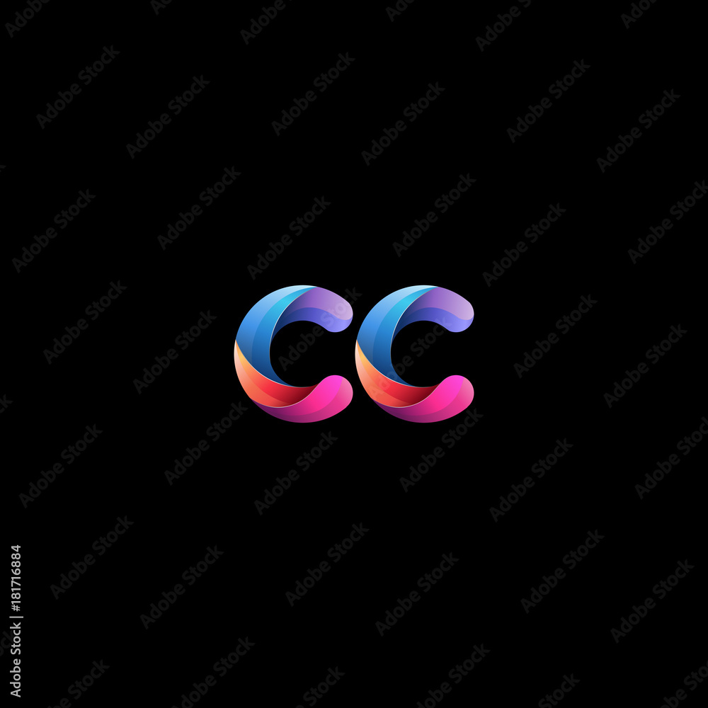 Fototapeta premium Initial lowercase letter cc, curve rounded logo, gradient vibrant colorful glossy colors on black background