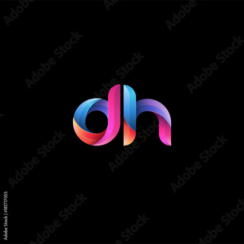 Initial lowercase letter dh, curve rounded logo, gradient vibrant colorful glossy colors on black background