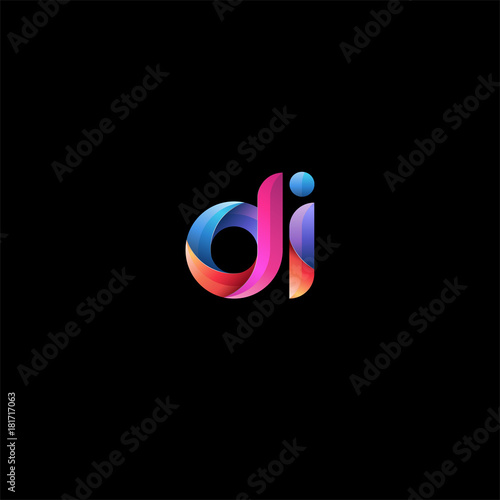 Initial lowercase letter di, curve rounded logo, gradient vibrant colorful glossy colors on black background