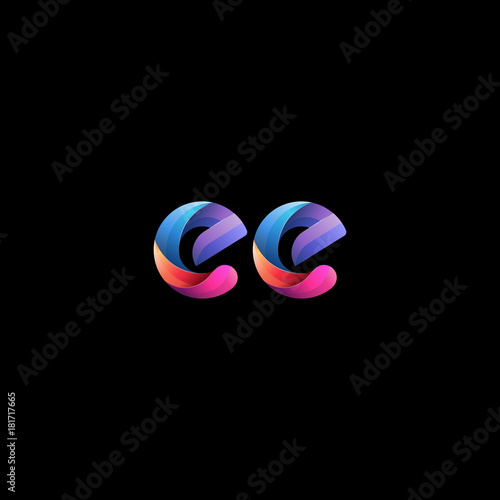 Initial lowercase letter ee, curve rounded logo, gradient vibrant colorful glossy colors on black background