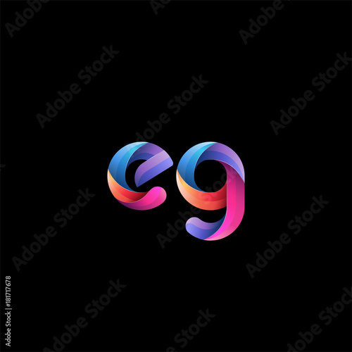 Initial lowercase letter eg, curve rounded logo, gradient vibrant colorful glossy colors on black background
