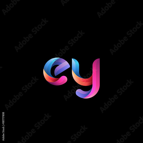 Initial lowercase letter ey, curve rounded logo, gradient vibrant colorful glossy colors on black background