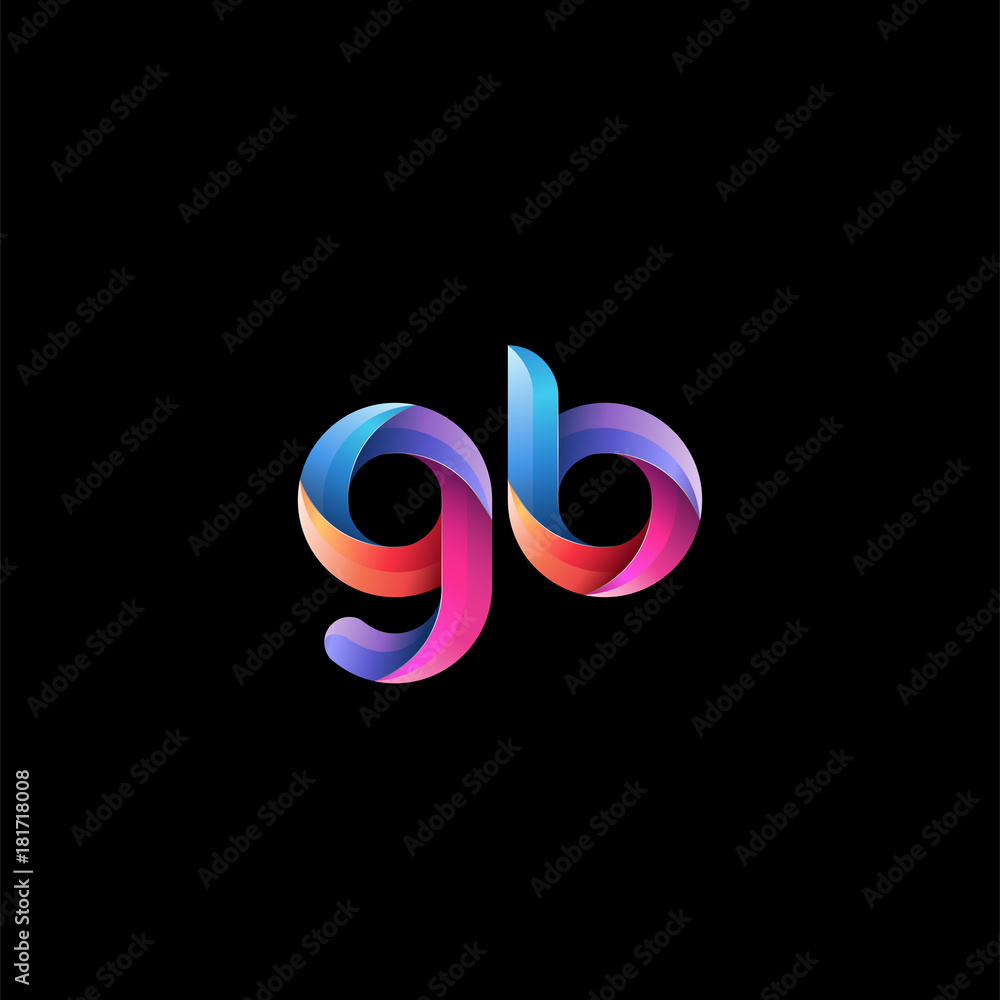 Fototapeta premium Initial lowercase letter gb, curve rounded logo, gradient vibrant colorful glossy colors on black background