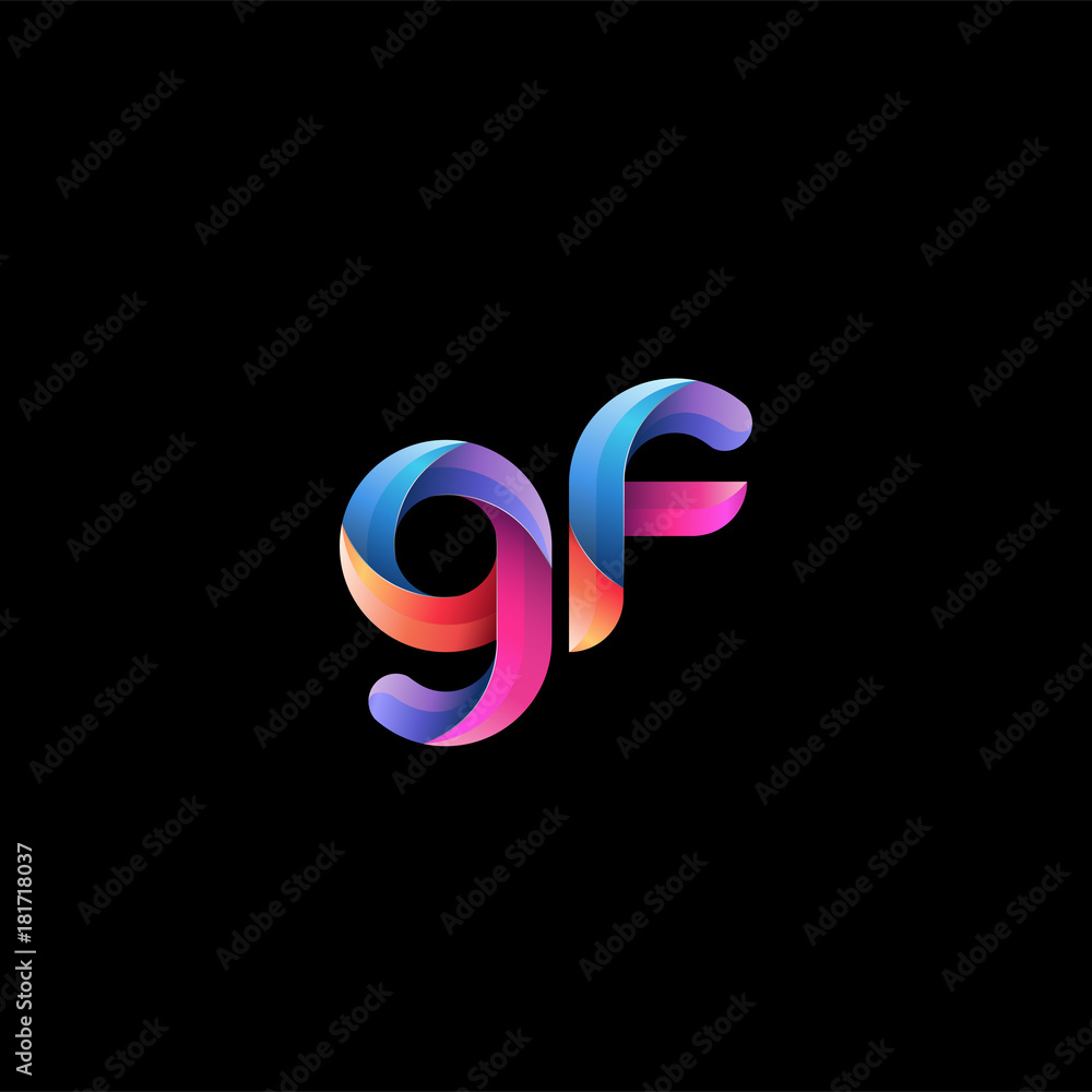 Initial lowercase letter gf, curve rounded logo, gradient vibrant colorful glossy colors on black background Initial lowercase letter gf, curve rounded logo, gradient vibrant colorful glossy colors on black background