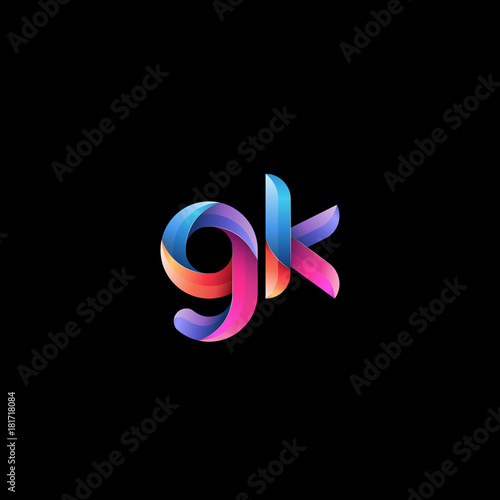 Initial lowercase letter gk, curve rounded logo, gradient vibrant colorful glossy colors on black background