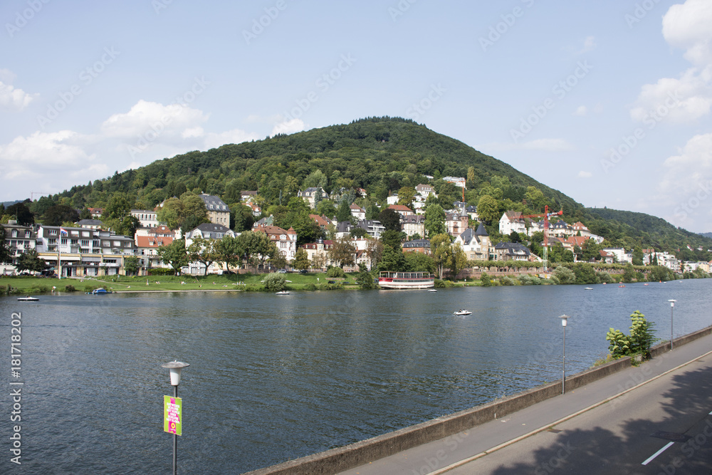 Classic and modern building for people living at riverside of Neckar River near heidelberger square and Heidelberg Castle