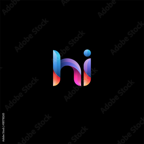 Initial lowercase letter hi, curve rounded logo, gradient vibrant colorful glossy colors on black background