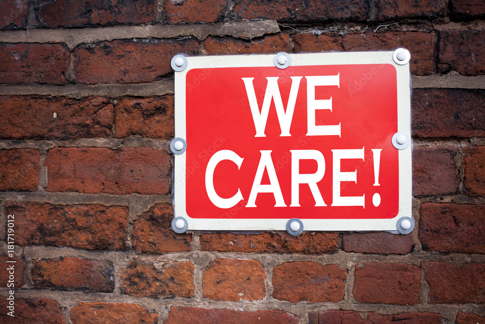Hand writing text caption inspiration showing We Care concept meaning Career Assistance Helpline written on old announcement road sign with background and copy space Hand writing text caption inspiration showing We Care concept meaning Career Assistance Helpline written on old announcement road sign with background and copy space