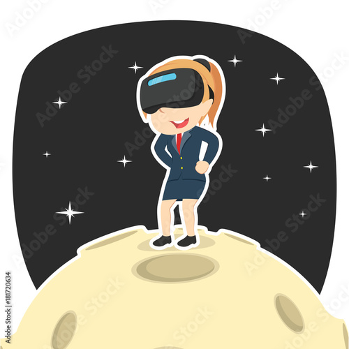 businesswoman with vr device on moon