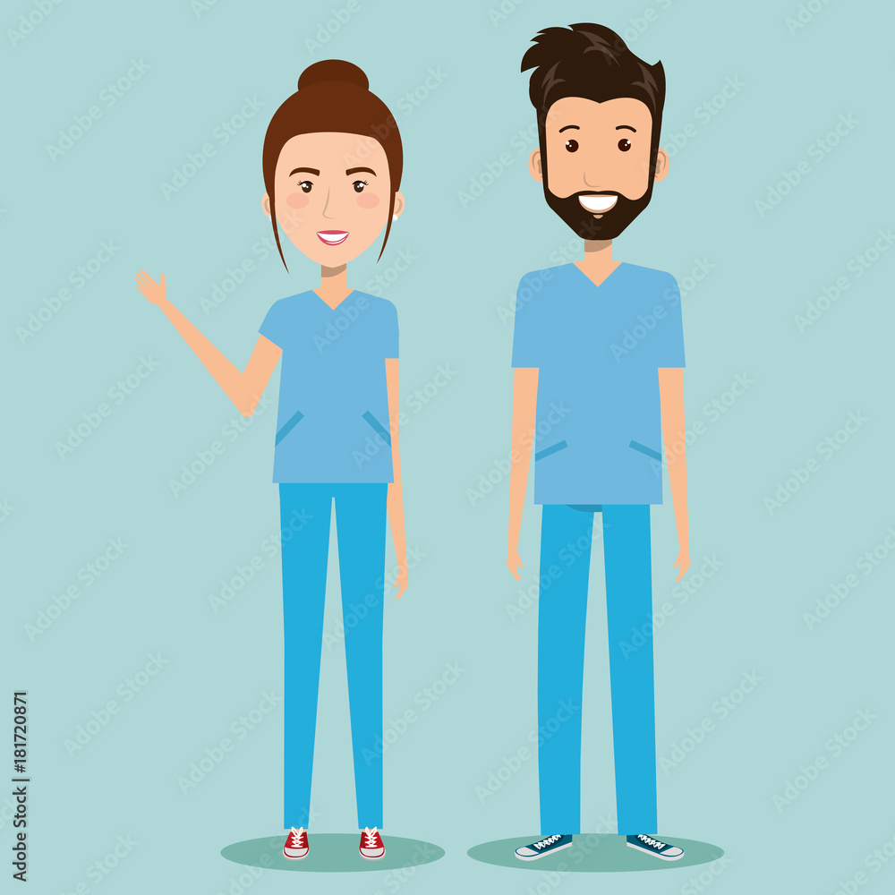 Woman and man health professional over blue background vector illustration Woman and man health professional over blue background vector illustration