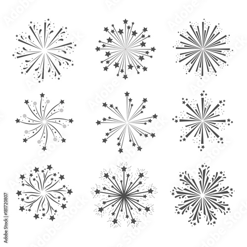 fireworks glowing group in grayscale silhouette over white background