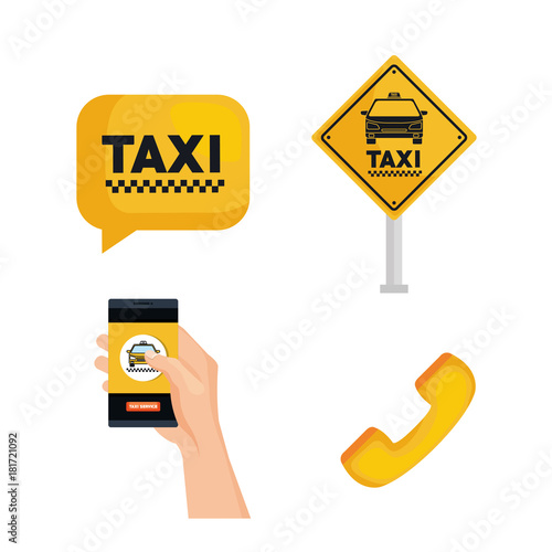 taxi service set transport order internet elements vector illustration