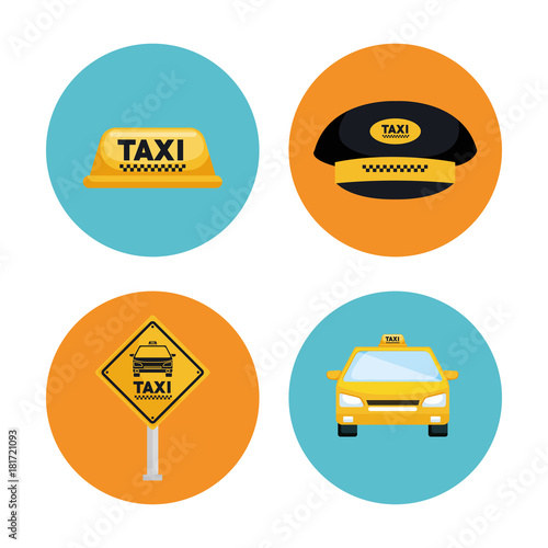 taxi service set transport order internet elements vector illustration