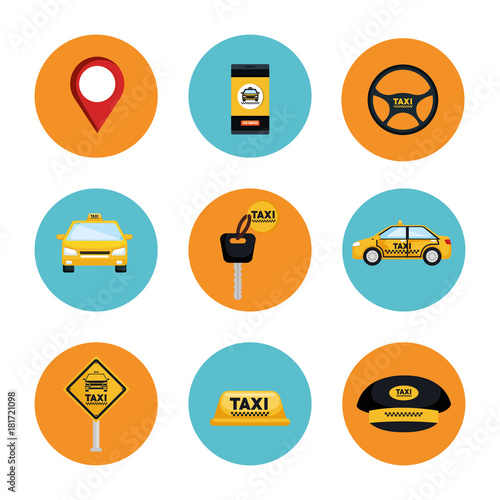 taxi service set transport order internet elements vector illustration
