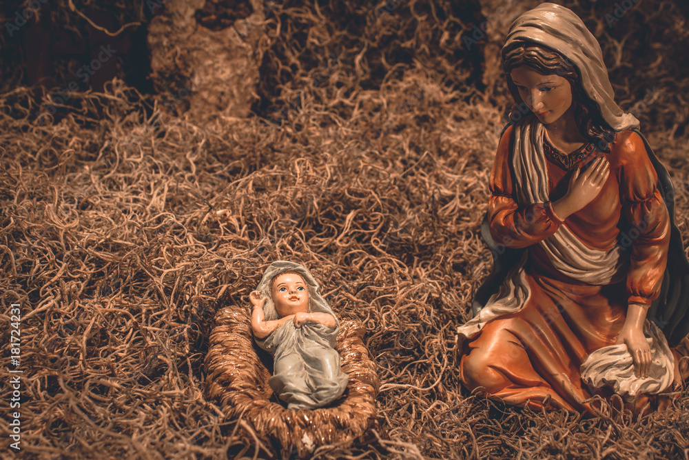 Nativity scene Christmas crib background Stock Photo | Adobe Stock