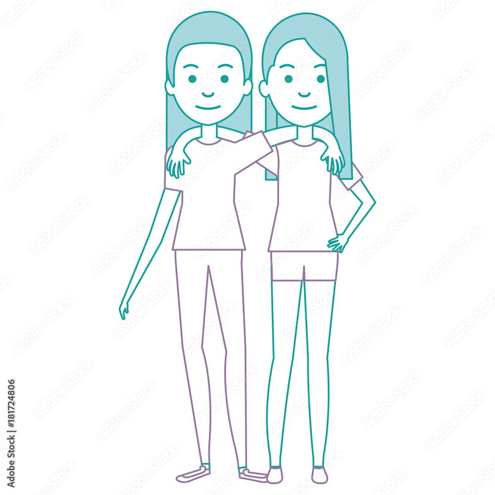couple of female friends avatars vector illustration design