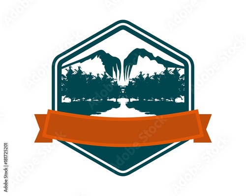 mountain and waterfall emblem