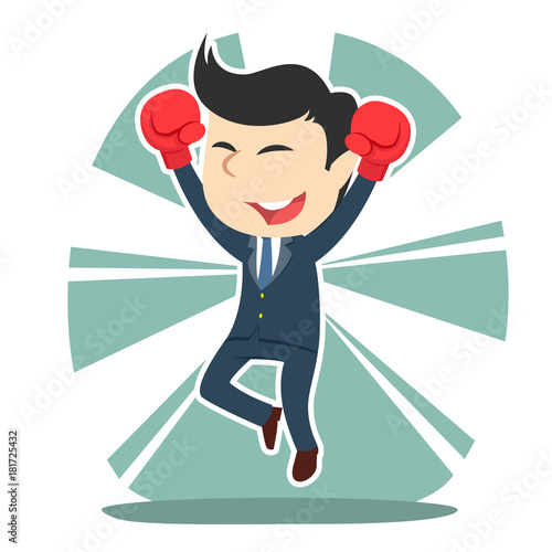 Successful businessman wear boxing gloves– stock illustration