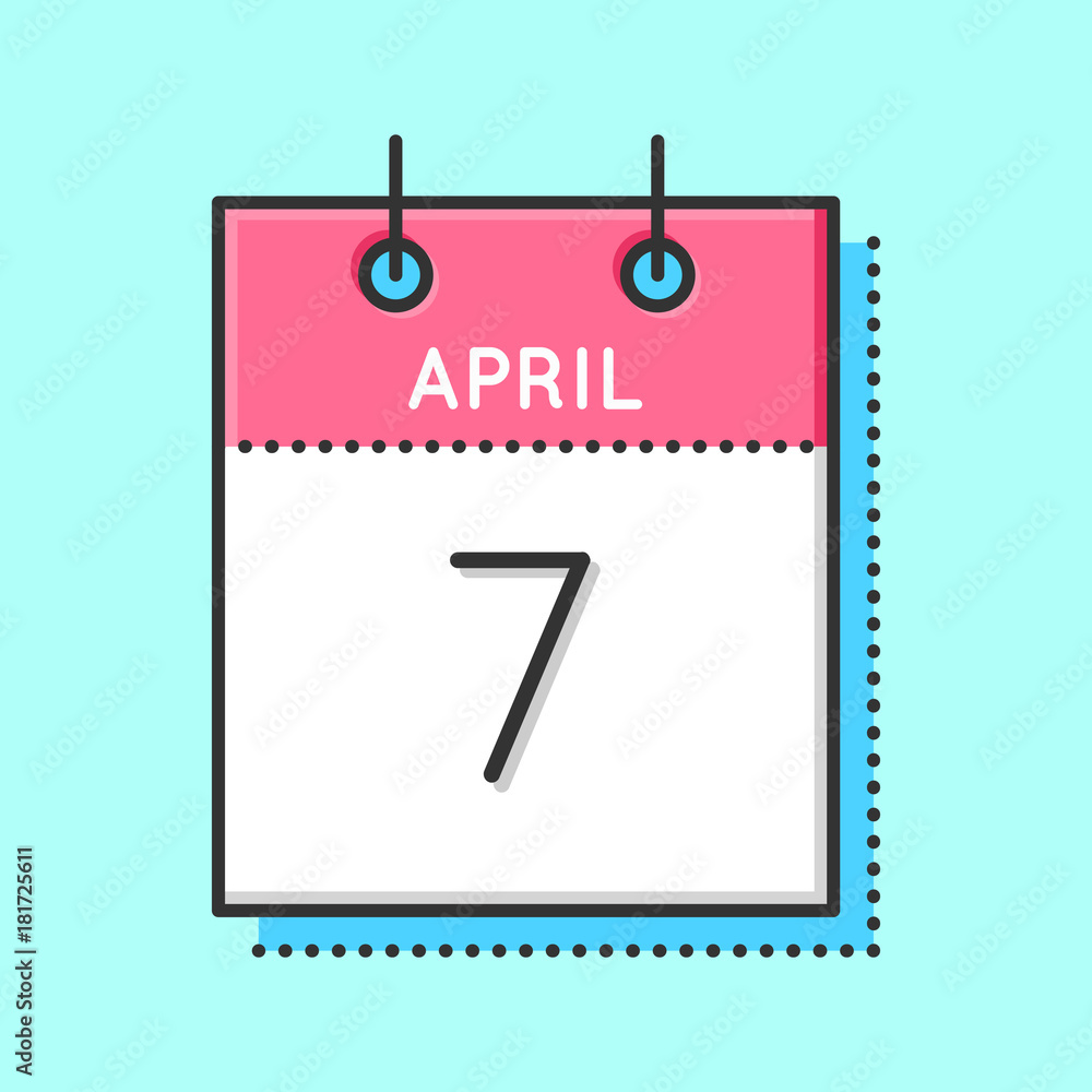 April Calendar Icon. Flat and thin line vector illustration. Spring calendar sheet on light blue background. April 7th. World Health Day April Calendar Icon. Flat and thin line vector illustration. Spring calendar sheet on light blue background. April 7th. World Health Day