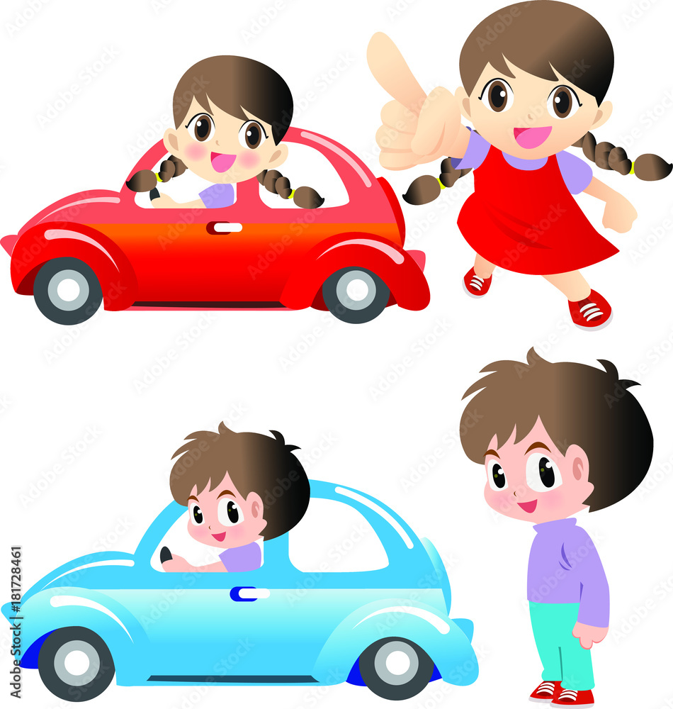 Vector set of people, man, woman driving different cars with some tree and mountain in background. Vector set of people, man, woman driving different cars with some tree and mountain in background.