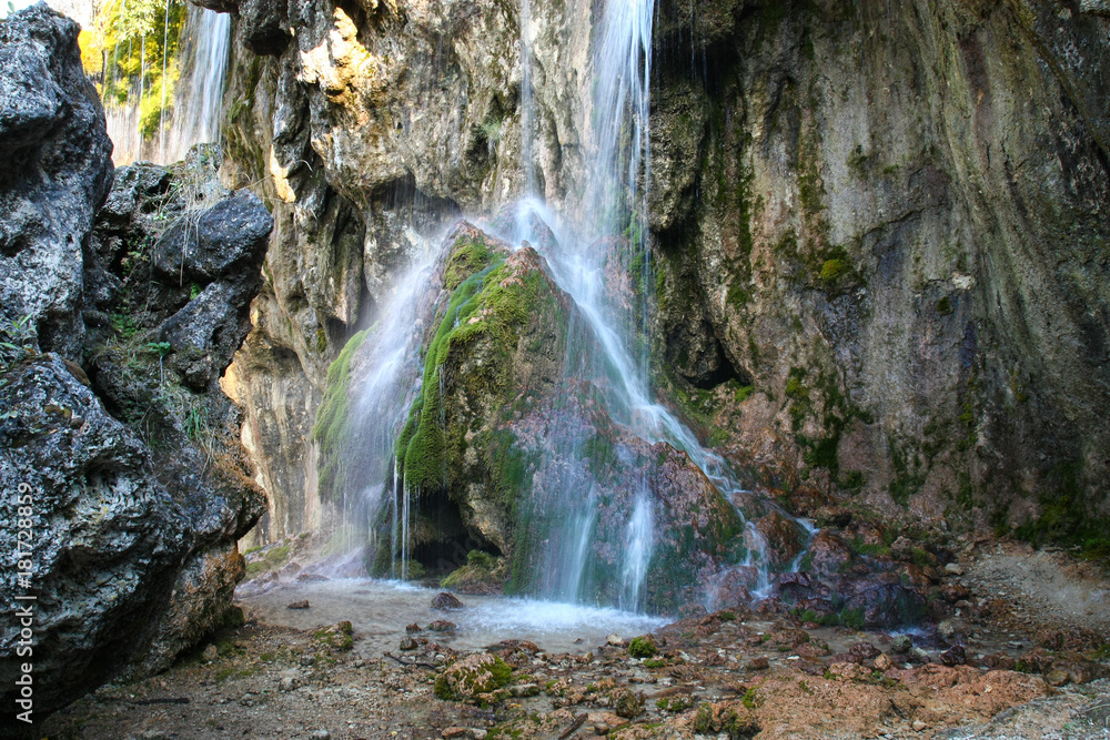 Naklejka premium View at Prince Crown waterfalls, Gedmysh river, Kabardino-Balkar Republic, Caucasus, Russia
