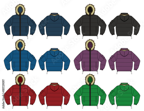 Illustration of Down jacket (fur hood) set / color variations