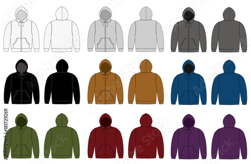 Illustration of hoodie (hooded sweatshirt) , zip up parka / color variation