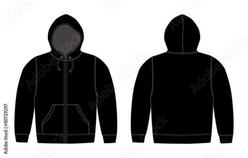 Illustration of hoodie (hooded sweatshirt) , zip up parka / black