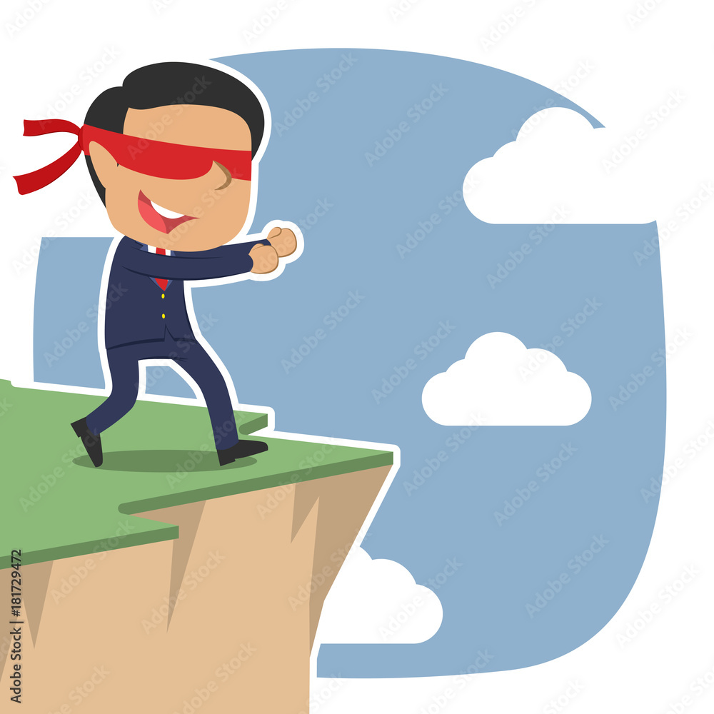 Indian blindfolded businessman walking to cliff edge– stock illustration