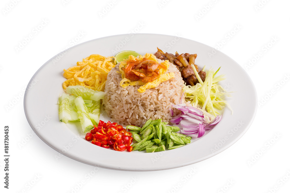 Rice Mixed with Shrimp paste isolated on white background Rice Mixed with Shrimp paste isolated on white background