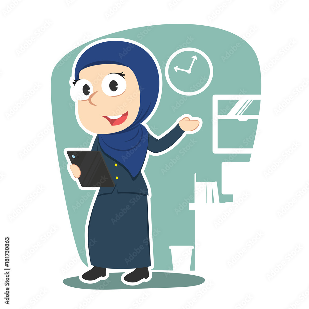 Arabian businesswoman holding tablet– stock illustration