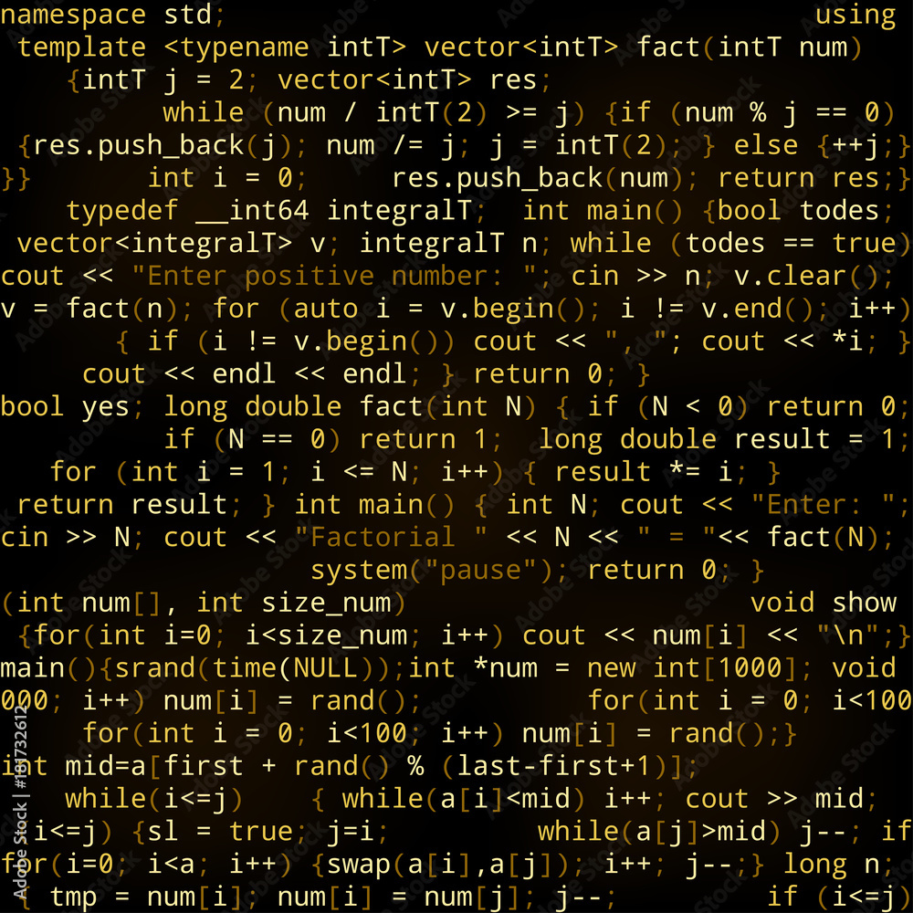 Seamless black background with golden program code. Endless texture for ...