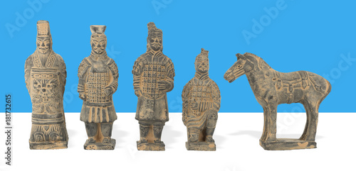 Ancient Chinese clay pottery isolated on background with clipping path.
