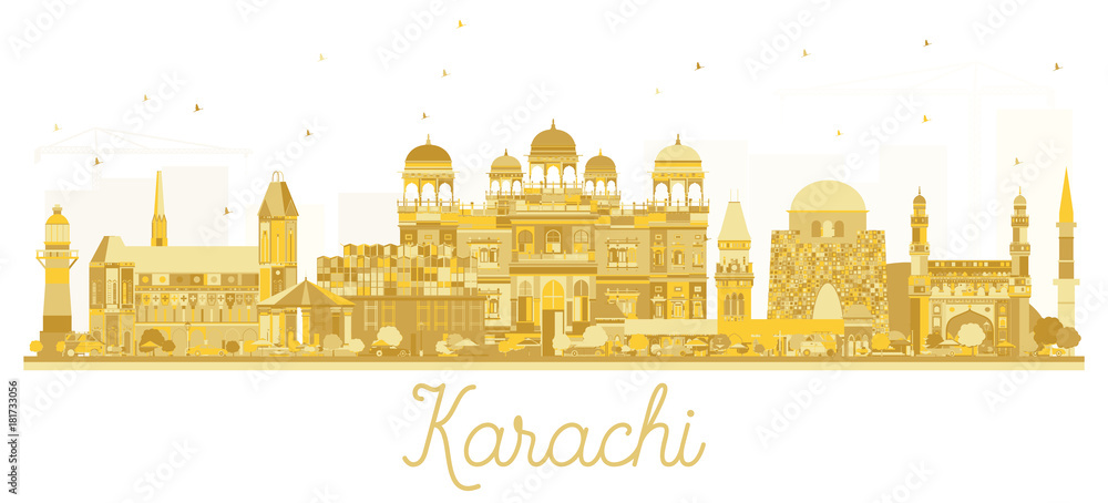 Karachi Pakistan City skyline golden silhouette.