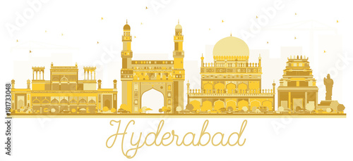 Hyderabad India City skyline golden silhouette.