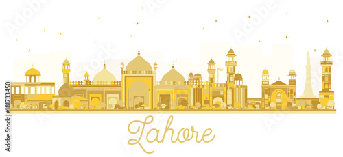 Lahore Pakistan City skyline golden silhouette.