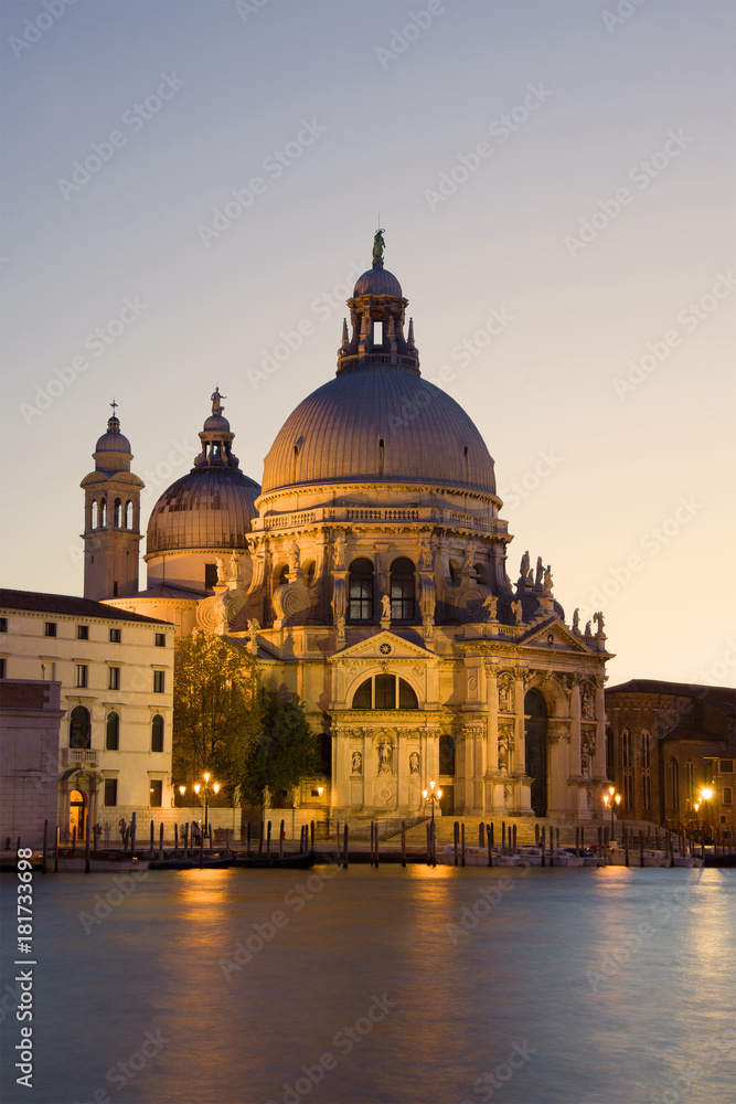 Cathedral of Santa-Maria-della-Salyute in evening illumination. Venice, Italy