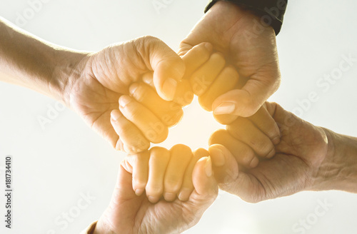 Close up Business partners Giving Fist Bump about starting Construction project. and Successful Teamwork Partnership.concept heavy industry