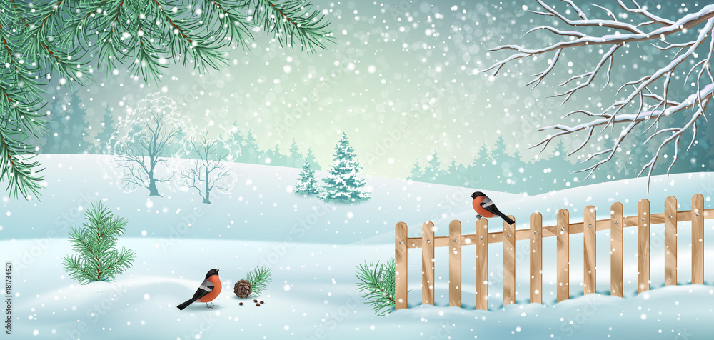 Naklejka premium Vector Winter Landscape