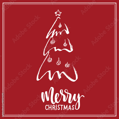 Christmas Tree hand draw with merry christmas text