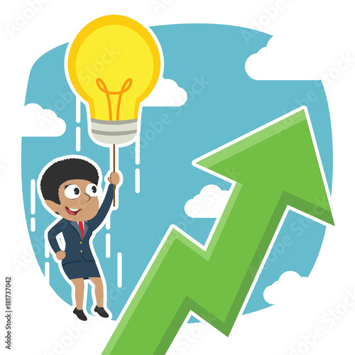 African businesswoman fly with her idea and see upward graphic– stock illustration