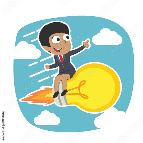 african businesswoman is riding bulb    stock illustration