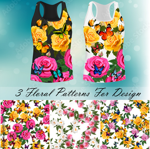 T-shirt with an trendy rose and butterfly design